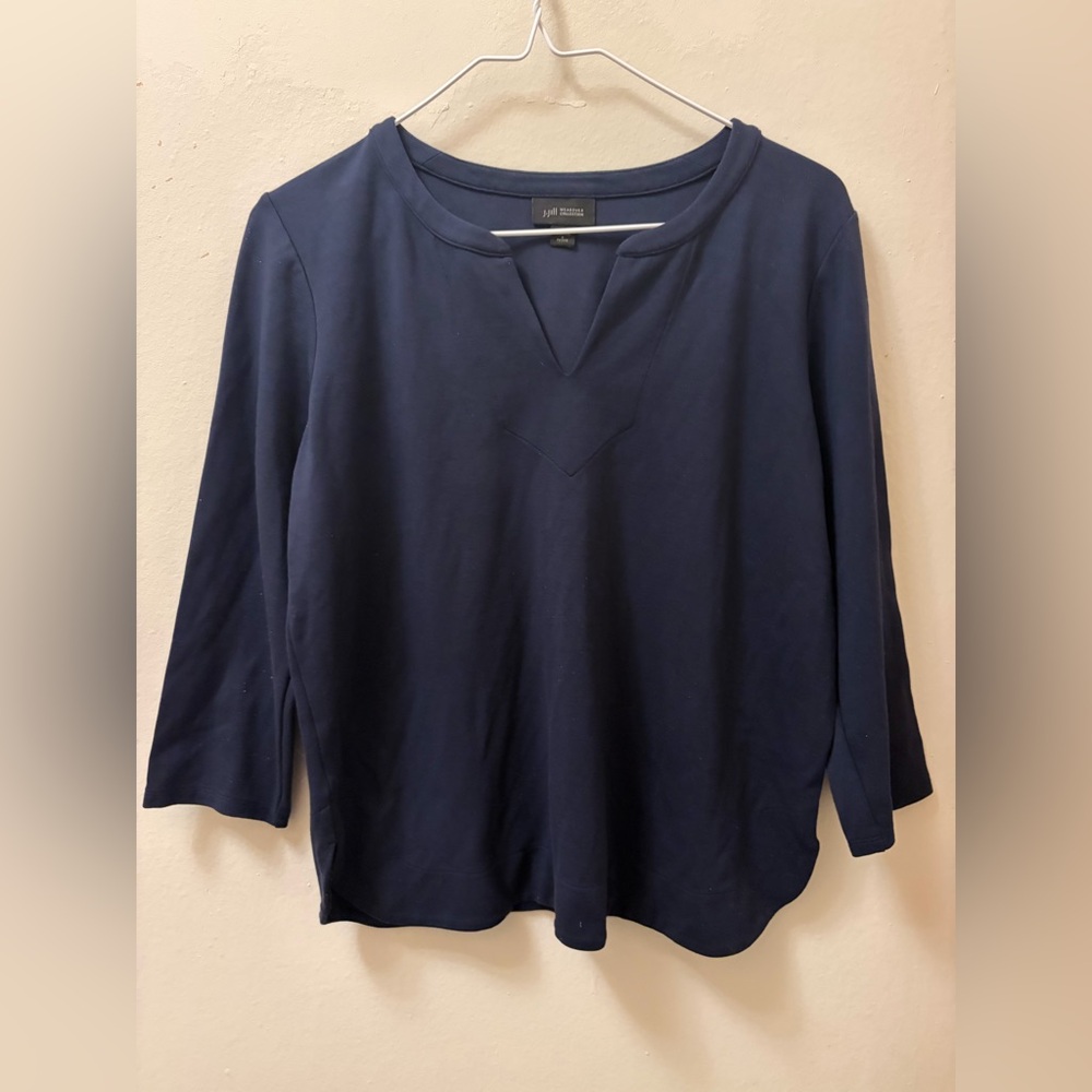 J. Jill Navy Split-Neck Relaxed Top